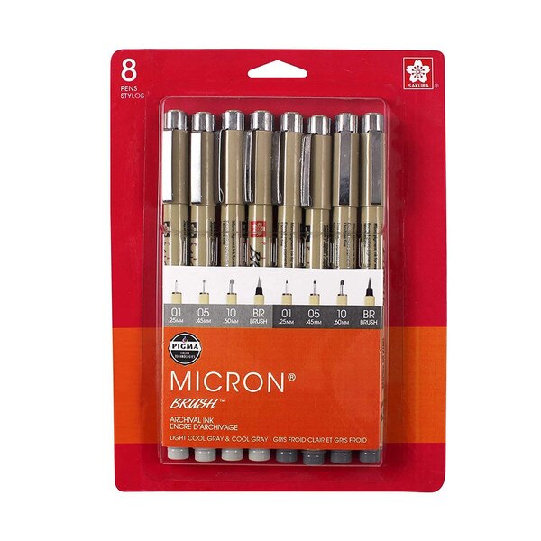 Sakura Pigma Micron Gray Set 8pc